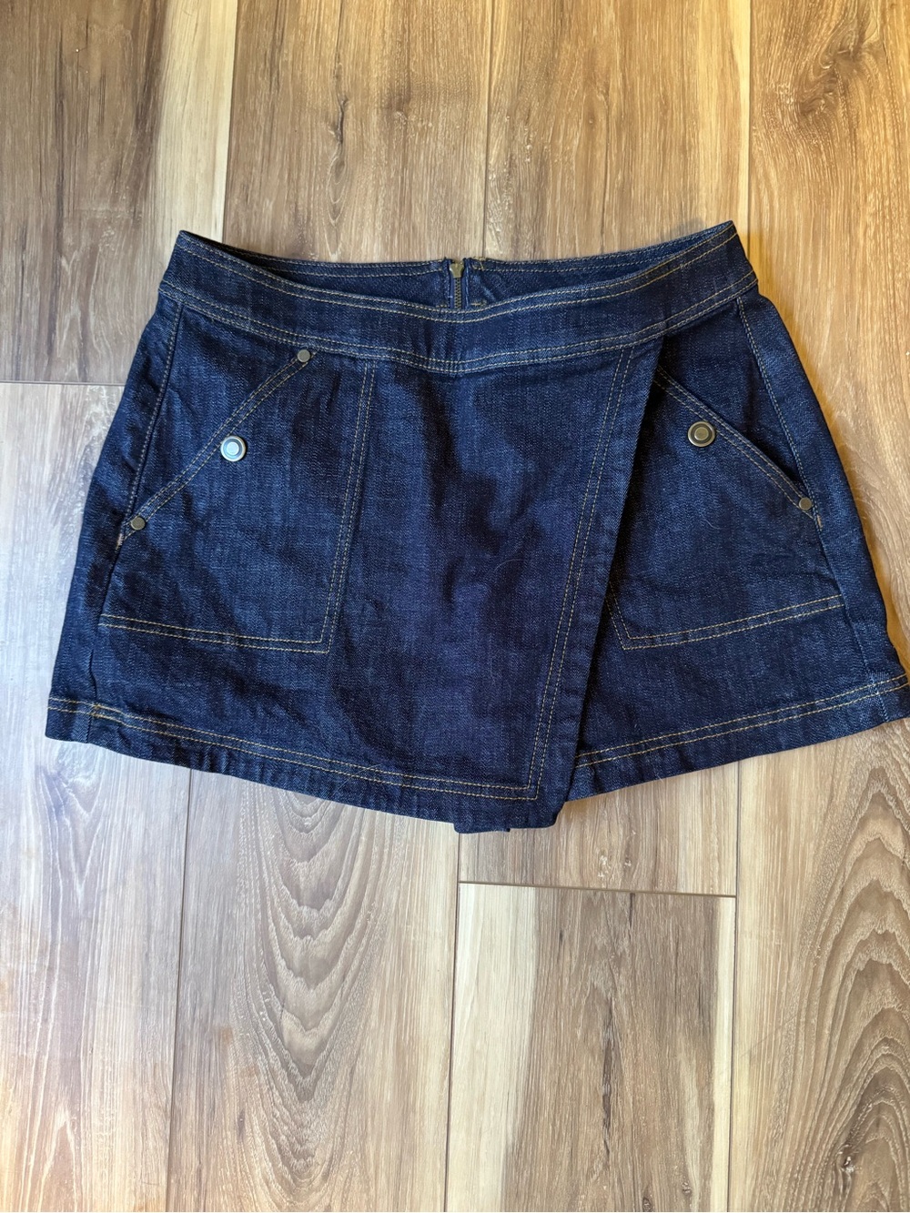 CAbi Dark Blue Denim Wrap Mini Skirt